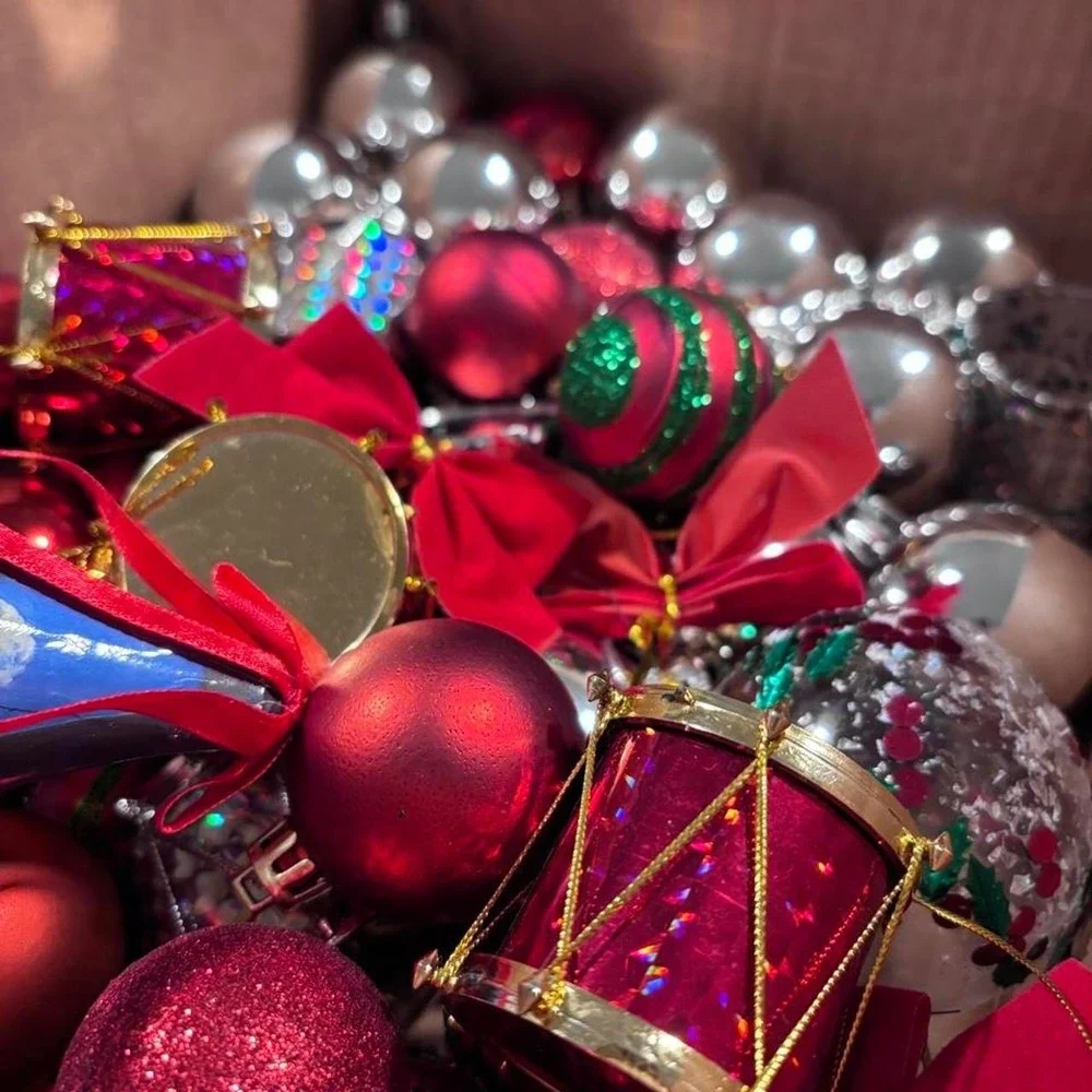 MEGA Holiday Ornament Bundle!  Silver & Red Baubles